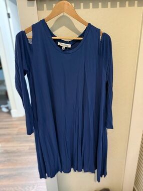 The Vanity Room Navy Cold-Shoulder A-Line Dress
